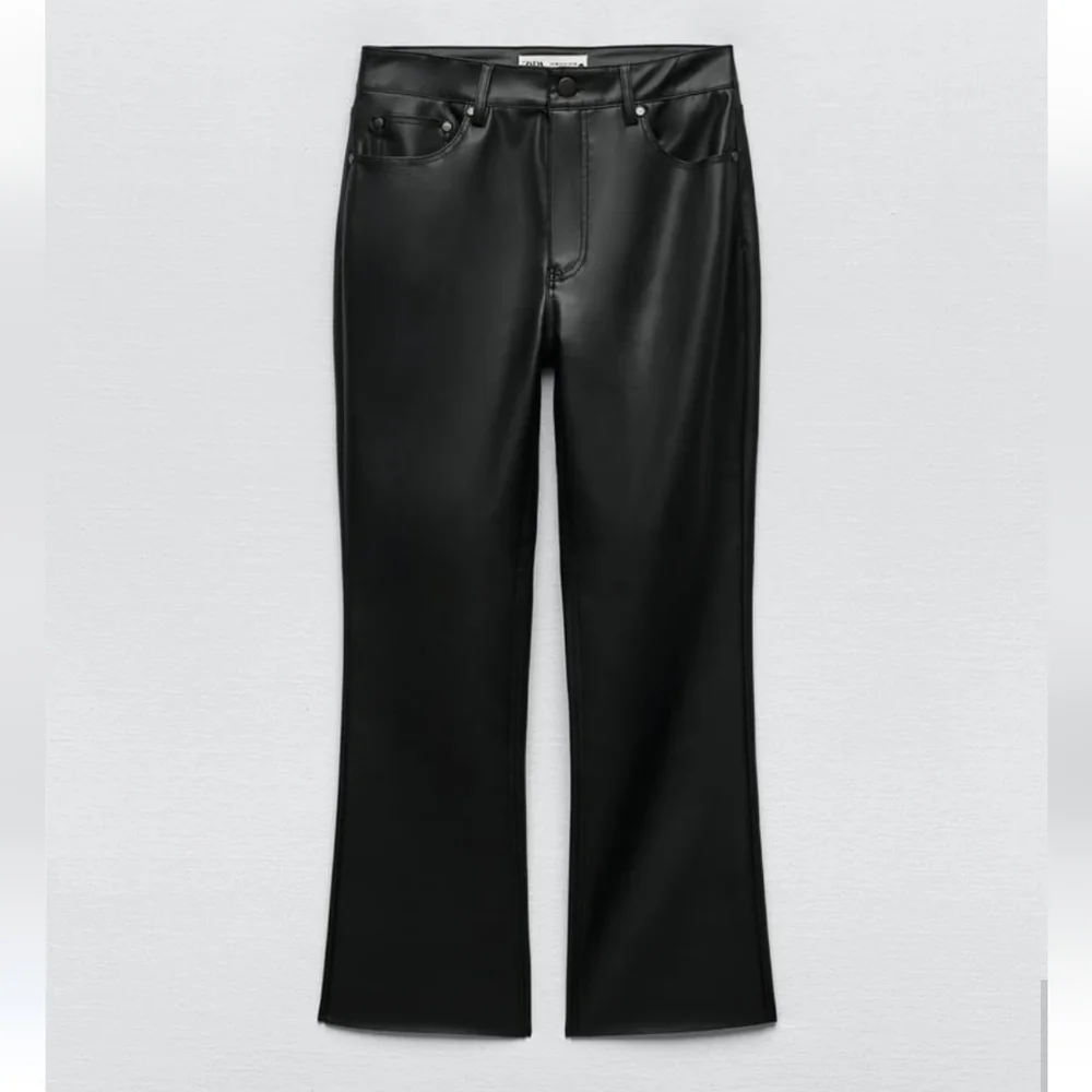 ZARA FLARED FAUX LEATHER  Pants BLACK Size 2